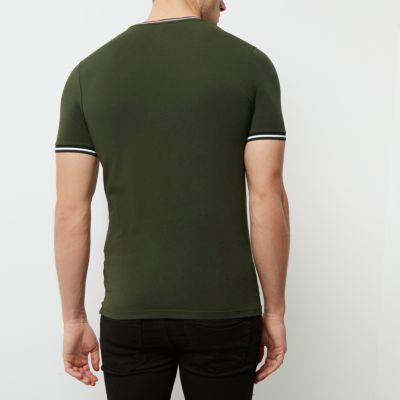 Khaki green sporty muscle fit T-shirt